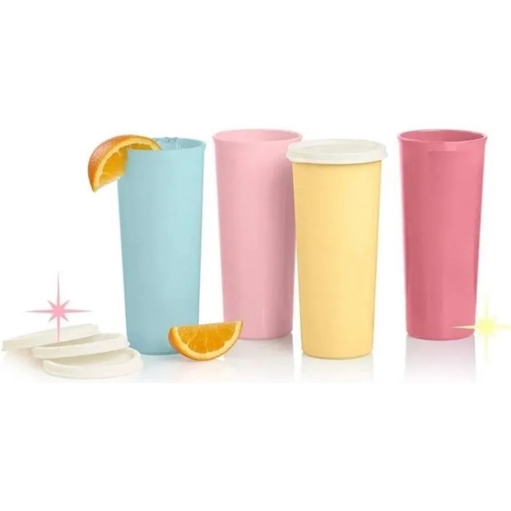 TUPPERWARE VINTAGE Edition Pastel Colors Tumblers Set of 4 16oz w/Lids NEW